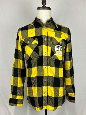 EUC Served Fresh Mens Yellow Black Buffalo Plaid Flannel Button Up Shirt Sz S